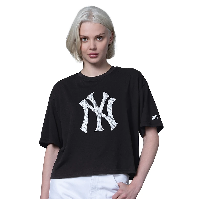 Women's Starter  Black New York Yankees Holy Grail Boxy Cropped T-Shirt
