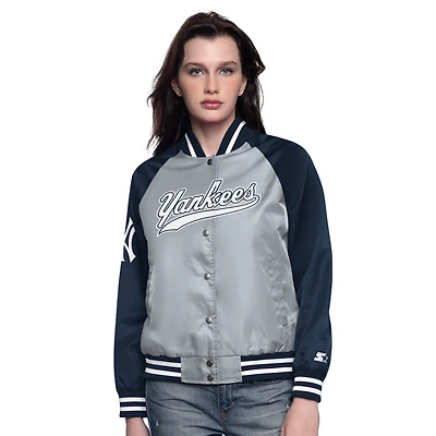 Veste universitaire à boutons-pression Home Run des Yankees de New York pour femme gris/bleu marine