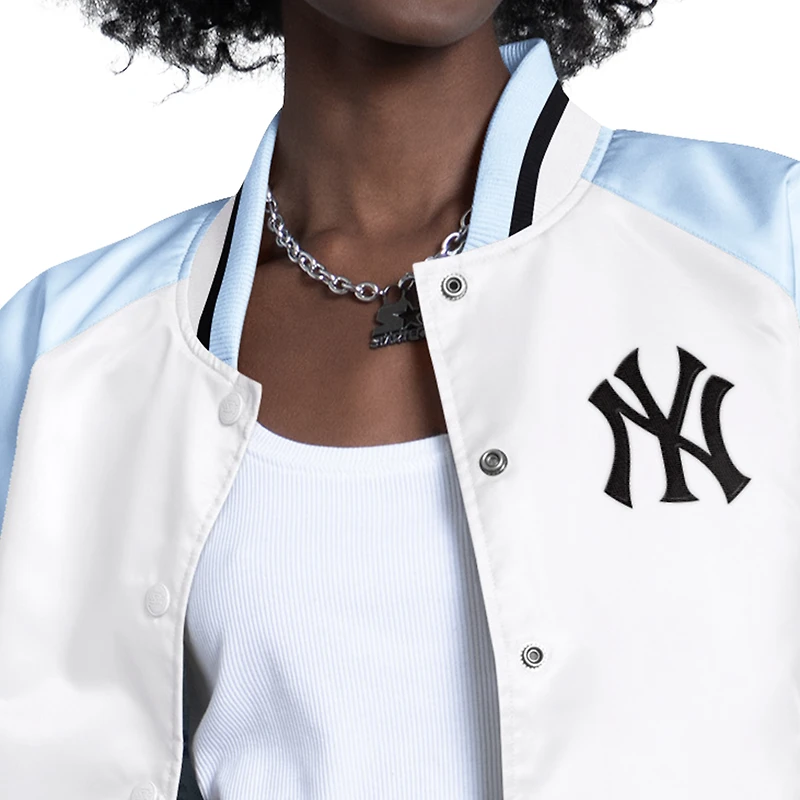 Women's Starter White/Navy New York Yankees Blitz Varsity Raglan Full-Snap Satin Jacket