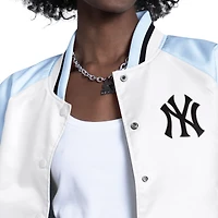 Women's Starter White/Navy New York Yankees Blitz Varsity Raglan Full-Snap Satin Jacket