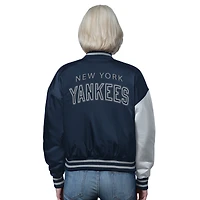 Women's Starter Navy/Gray New York Yankees Offside Cropped Full-Snap Varsity Jacket
