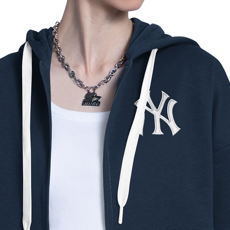 Sweat à capuche zippé Starter pour femme, bleu marine/gris chiné, New York Yankees Wishbone