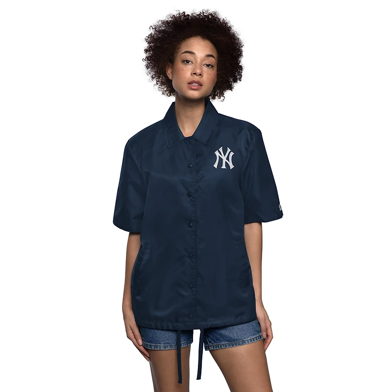 Veste d'entraîneur à manches courtes et boutons-pression pour femme, bleu marine, des Yankees de New York