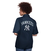 Women's Starter Navy New York Yankees High Post Short Sleeve Full-Snap Coaches Jacket