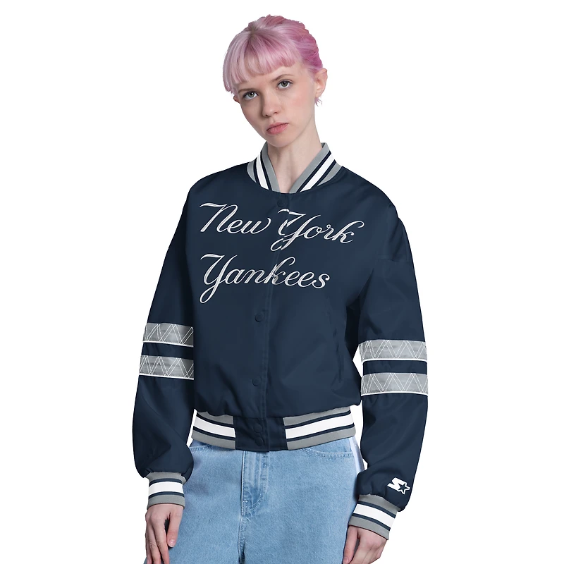 Women's Starter  Navy New York Yankees Interception Full-Snap Varsity Jacket