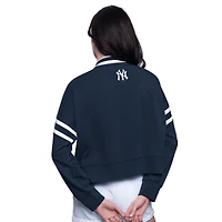 Women's Starter Navy New York Yankees Power Play Cropped Pullover Sweatshirt