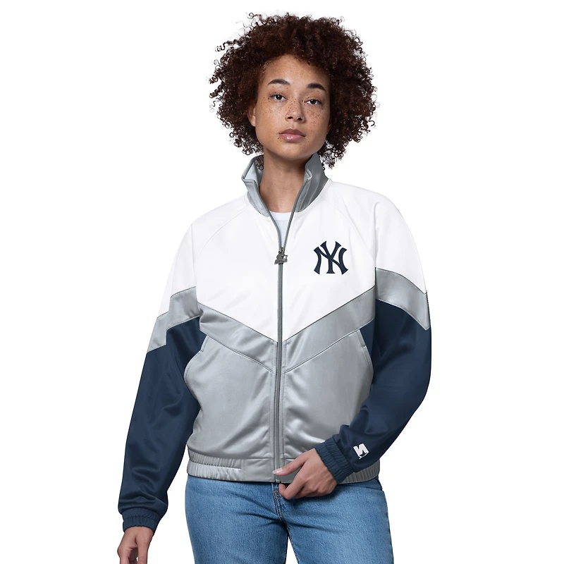 Women's Starter  White/Gray New York Yankees Teamwork Raglan Full-Zip Track Jacket