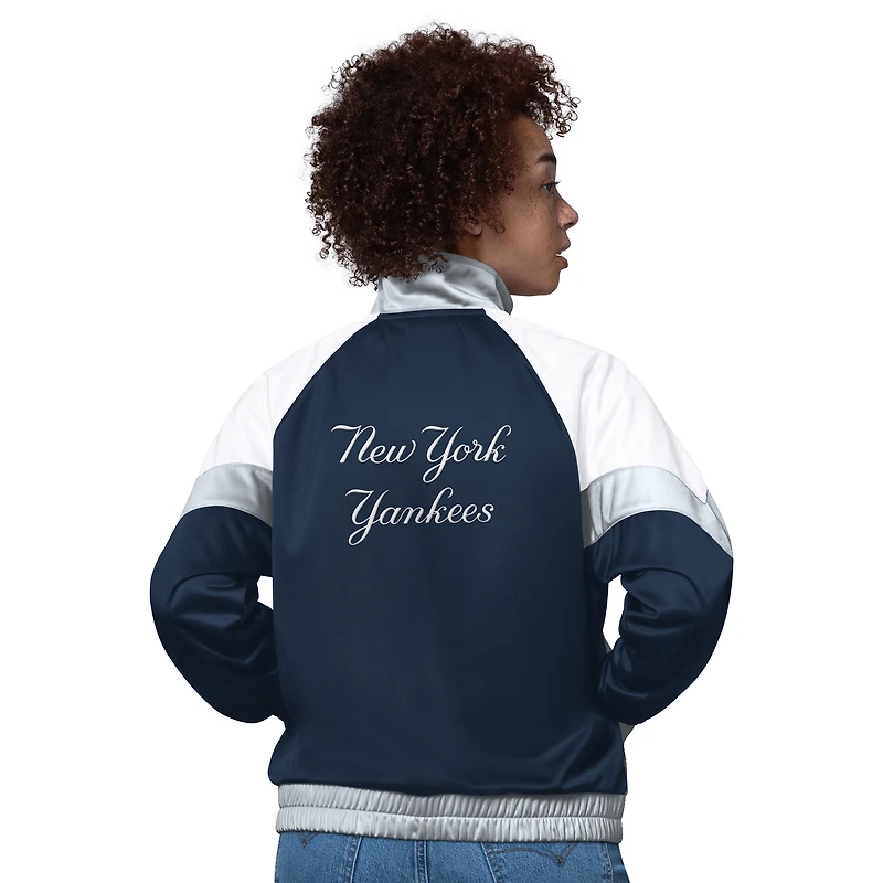 Veste de survêtement Starter blanche/grise pour femme, motif New York Yankees Teamwork, raglan et fermeture éclair intégrale