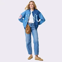 Veste bomber en denim bleu à blocs Terez pour femme, New York Yankees