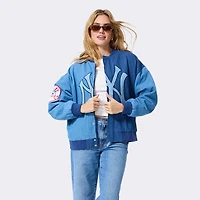 Veste bomber en denim bleu à blocs Terez pour femme, New York Yankees