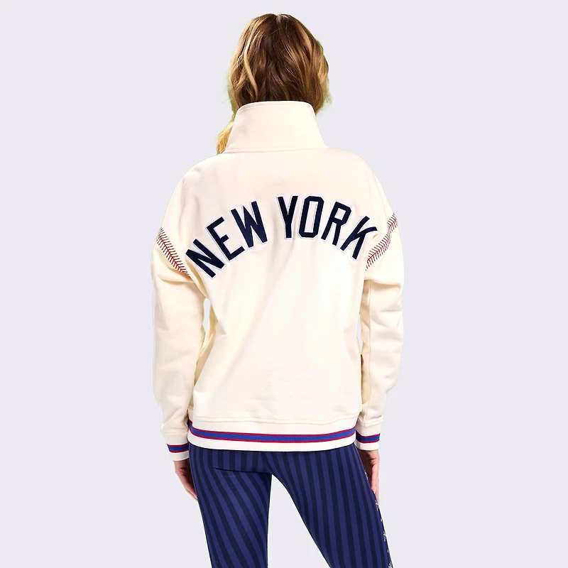Women's Terez Cream New York Yankees Baseball Stitch Quarter-Zip Pullover