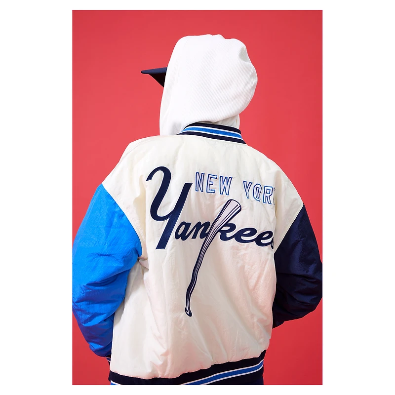 Blouson aviateur à capuche zippé couleur unie Terez pour femme, crème, des Yankees de New York