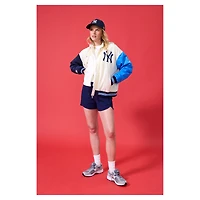 Blouson aviateur à capuche zippé couleur unie Terez pour femme, crème, des Yankees de New York