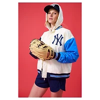 Blouson aviateur à capuche zippé couleur unie Terez pour femme, crème, des Yankees de New York