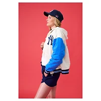 Blouson aviateur à capuche zippé couleur unie Terez pour femme, crème, des Yankees de New York