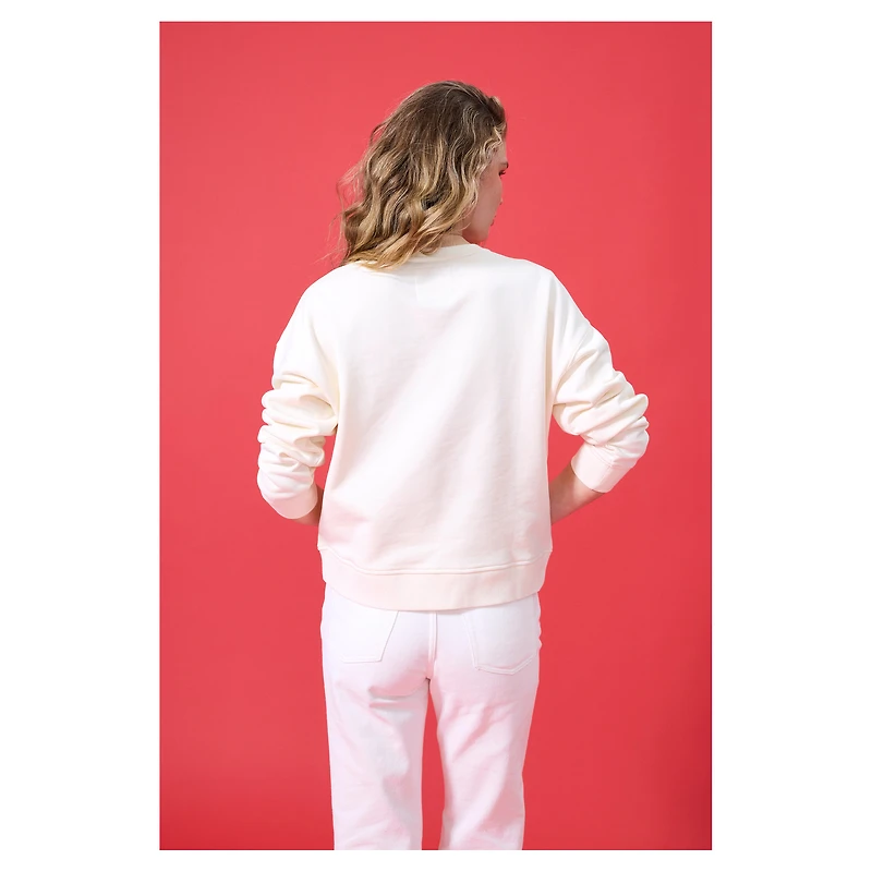 Women's Terez Cream New York Yankees Oversized Gemstone Logo Sweatshirt