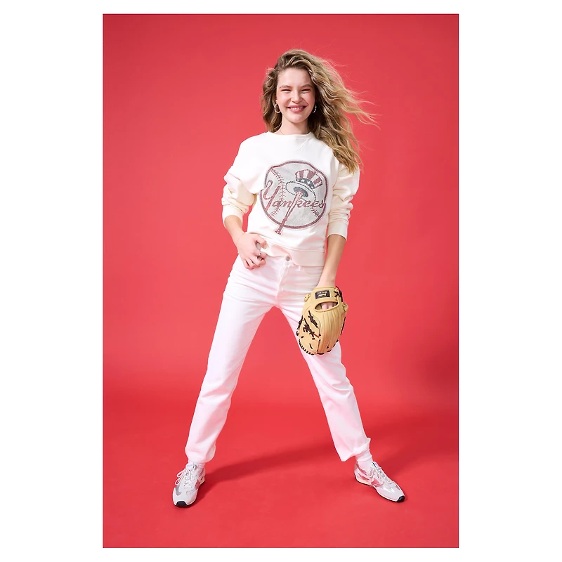 Women's Terez Cream New York Yankees Oversized Gemstone Logo Sweatshirt