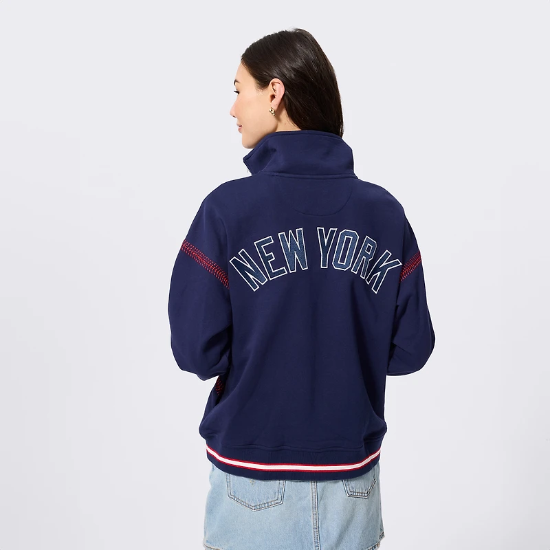 Pull à col zippé Terez bleu marine pour femme, motif baseball des Yankees de New York.