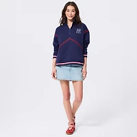 Women's Terez  White New York Yankees Baseball Stitch Quarter-Zip Pullover
