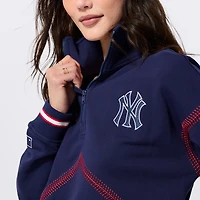 Women's Terez  White New York Yankees Baseball Stitch Quarter-Zip Pullover