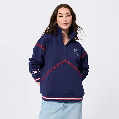 Pull à col zippé Terez bleu marine pour femme, motif baseball des Yankees de New York.