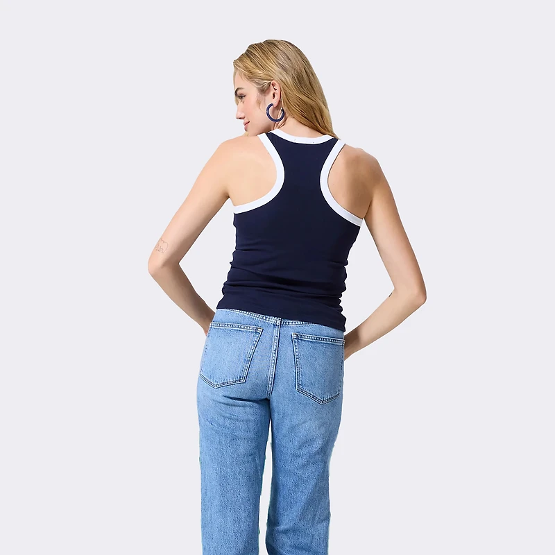 Women's Terez  Navy New York Yankees Contrast Trim Ribbed Tank Top