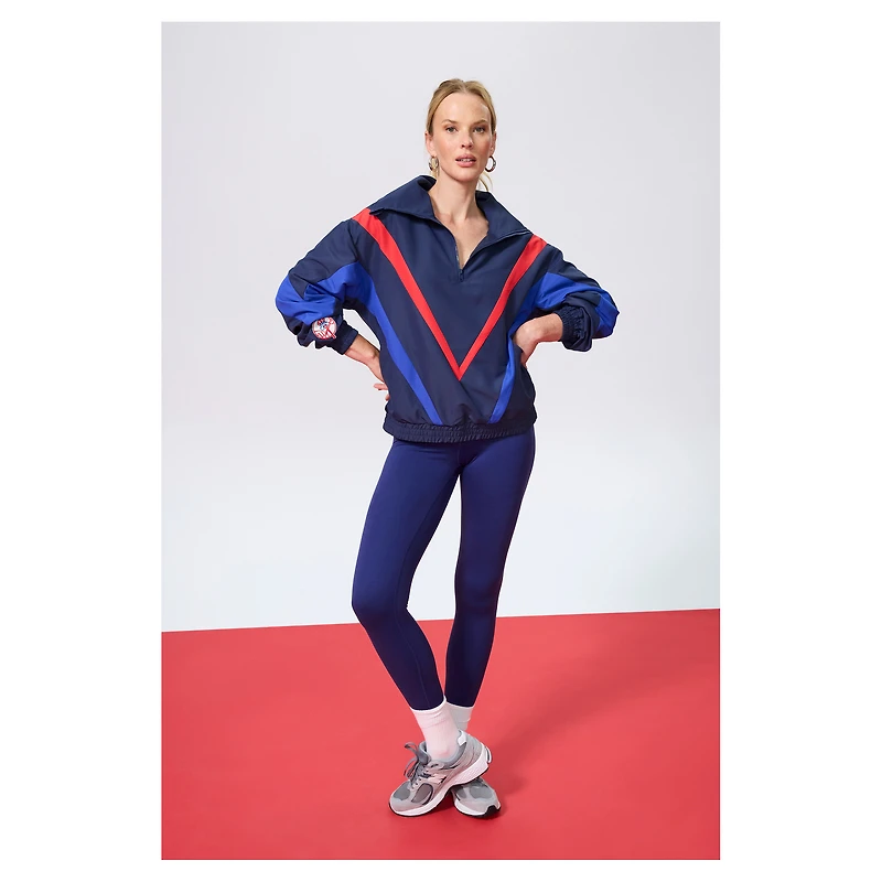 Pull zippé quart de tour Terez bleu marine New York Yankees Ripstop Chevron pour femme
