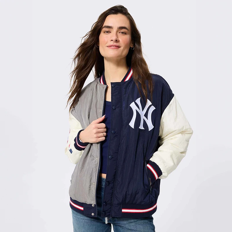 Women's Terez Navy New York Yankees Rival Full-Snap Bomber Jacket