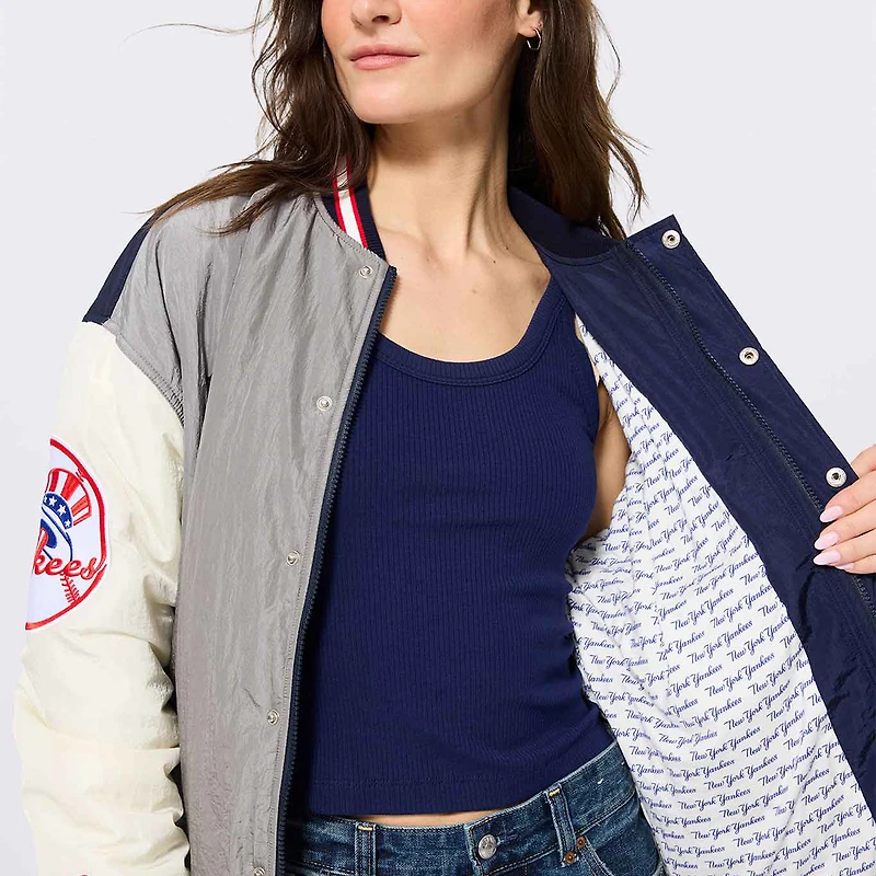 Women's Terez Navy New York Yankees Rival Full-Snap Bomber Jacket