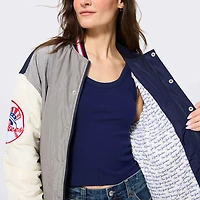 Women's Terez Navy New York Yankees Rival Full-Snap Bomber Jacket