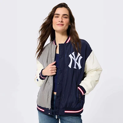 Women's Terez Navy New York Yankees Rival Full-Snap Bomber Jacket