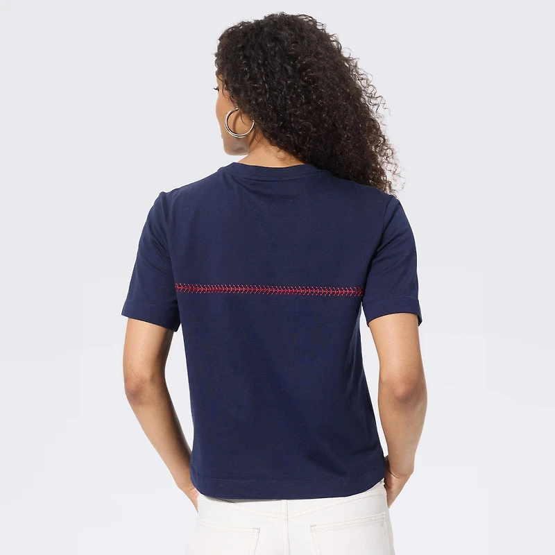 Women's Terez Navy New York Yankees Single Line Baseball Stitch T-Shirt