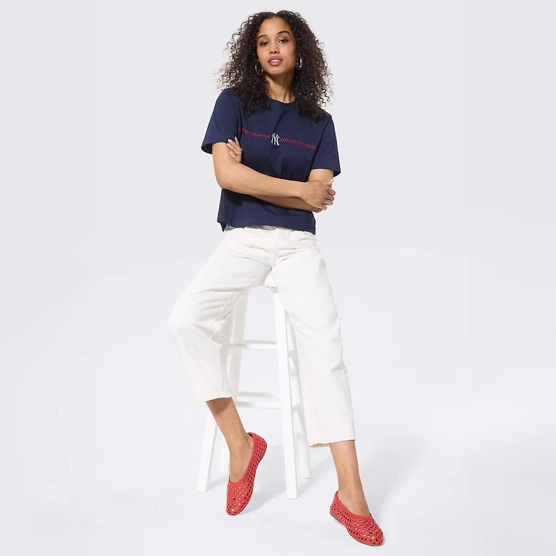 Women's Terez Navy New York Yankees Single Line Baseball Stitch T-Shirt