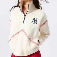 Pull à col zippé Terez blanc pour femme, motif baseball des Yankees de New York.
