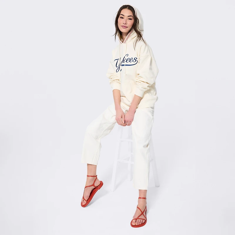 Women's Terez White New York Yankees Swizzle Baseball Stitch Hoodie