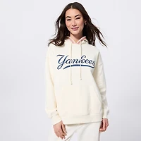 Sweat à capuche Terez blanc pour femme, motif New York Yankees, coutures en spirale, style baseball.