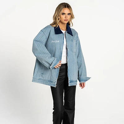 Veste de mécanicienne zippée en denim The Wild Collective pour femme, modèle New York Yankees