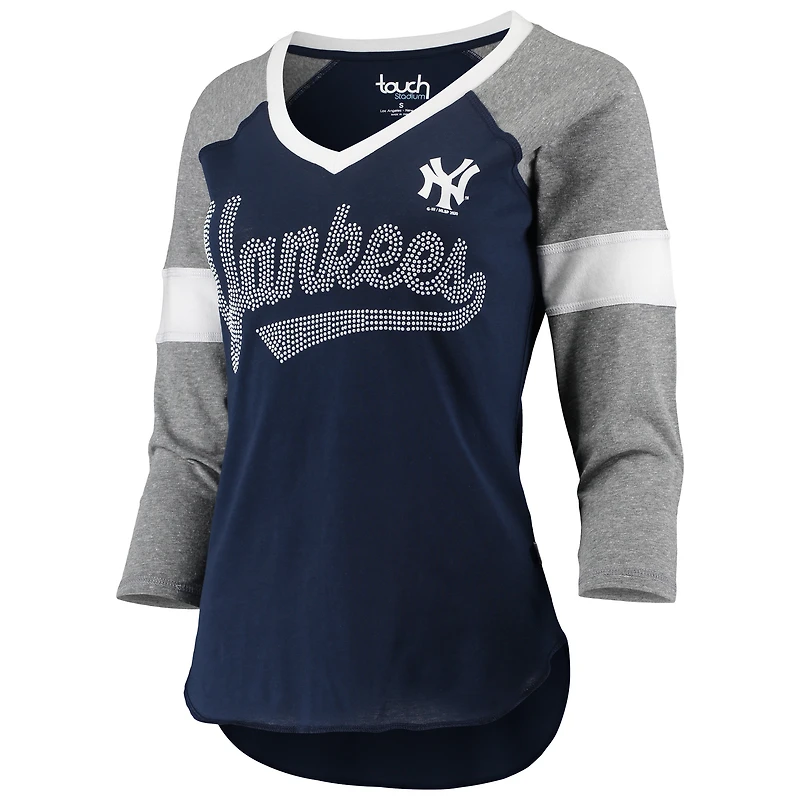 Women's Touch Navy/Gray New York Yankees Fan for Life Raglan V-Neck 3/4-Sleeve T-Shirt