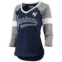 Women's Touch Navy/Gray New York Yankees Fan for Life Raglan V-Neck 3/4-Sleeve T-Shirt