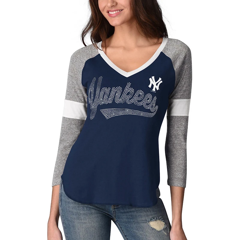 Women's Touch Navy/Gray New York Yankees Fan for Life Raglan V-Neck 3/4-Sleeve T-Shirt