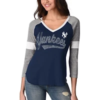 Women's Touch Navy/Gray New York Yankees Fan for Life Raglan V-Neck 3/4-Sleeve T-Shirt