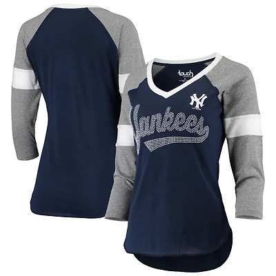 Women's Touch Navy/Gray New York Yankees Fan for Life Raglan V-Neck 3/4-Sleeve T-Shirt