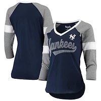 Women's Touch Navy/Gray New York Yankees Fan for Life Raglan V-Neck 3/4-Sleeve T-Shirt