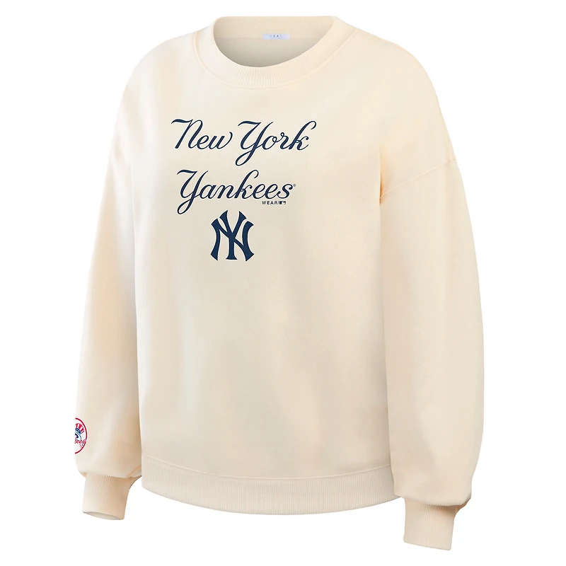 Sweat-shirt à col rond épais crème New York Yankees de la marque WEAR by Erin Andrews pour femmes