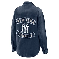 Women's WEAR by Erin Andrews  Denim New York Yankees Washed Oversized Full-Snap Shacket