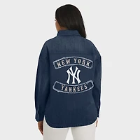 Women's WEAR by Erin Andrews  Denim New York Yankees Washed Oversized Full-Snap Shacket
