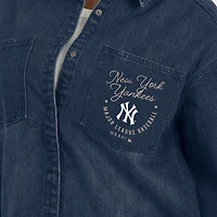 Women's WEAR by Erin Andrews  Denim New York Yankees Washed Oversized Full-Snap Shacket