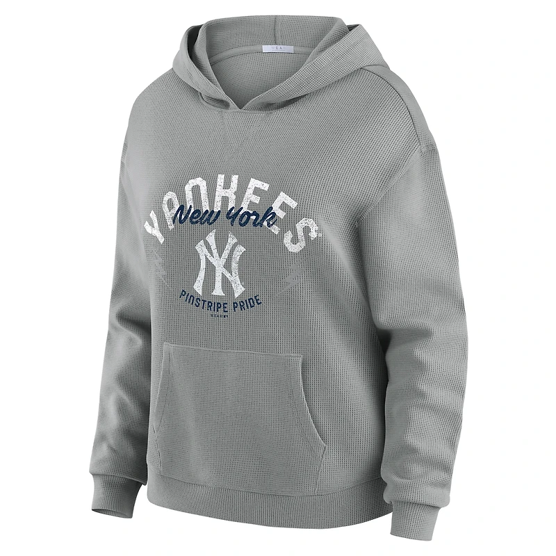 Women's WEAR by Erin Andrews Gray New York Yankees Plus Waffle-Knit Long-Sleeve Hoodie & Lounge Pant Set