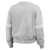 Women's WEAR by Erin Andrews  Gray New York Yankees Sleeve Stripe Fleece Crewneck Sweatshirt