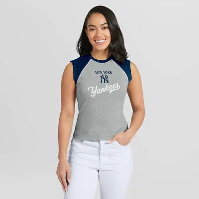 Women's WEAR by Erin Andrews Heather Gray New York Yankees Cropped Raglan Tank Top